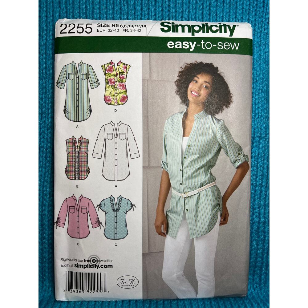 Simplicity 2255 pattern button up shirt tunic size 6 8 10 12 14